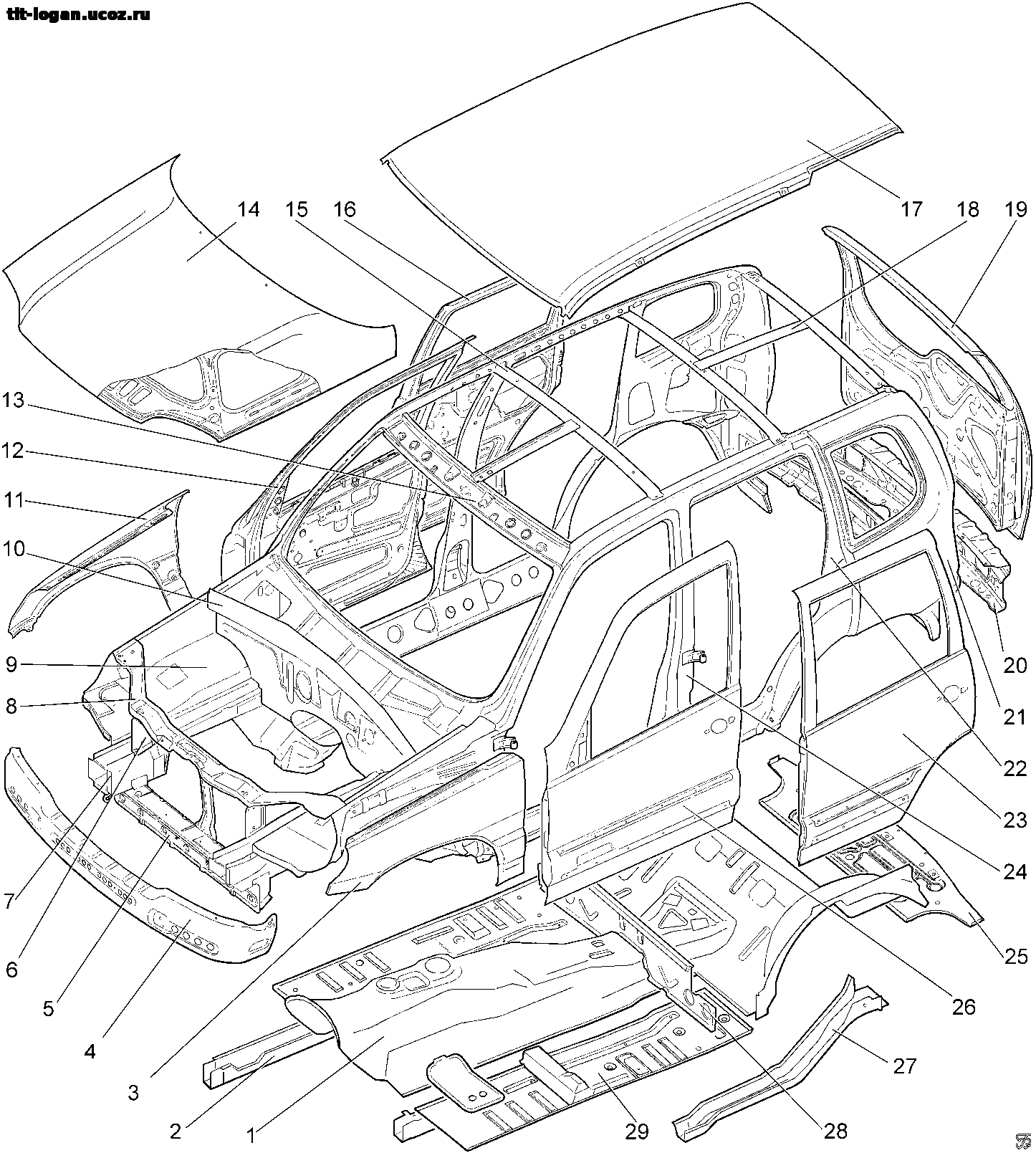 Каркас кузова УАЗ (легковой под крышу) белый арктика с крышой метал.